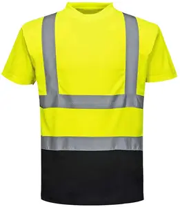 Polyester hi vis workwear t-shirt with custom logo / Fluorescent yellow short sleeves uniform shirts Polyester hi vis workwear t-shirt with custom logo / Fluorescent yellow short sleeves uniform shirts
