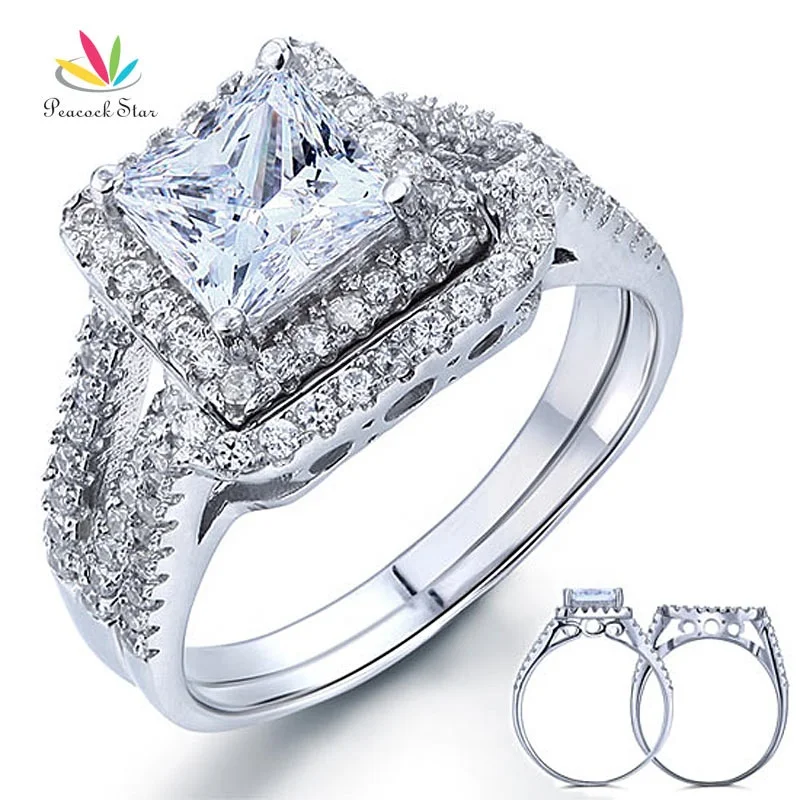 

1.5 Carat Princess Solid 925 Sterling Silver Wedding Promise Engagement Ring Set Accept Drop Shipping, Clear white