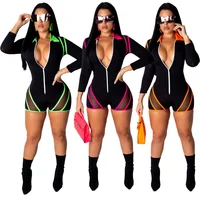 

Women's Sexy One Piece Club Outfits Front Zipper Bodycon Romper Shorts Jumpsuit