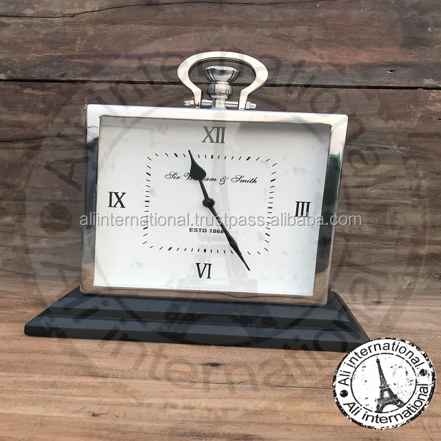 Square Desk Clock With Marble Base Nautical Vintage Designing