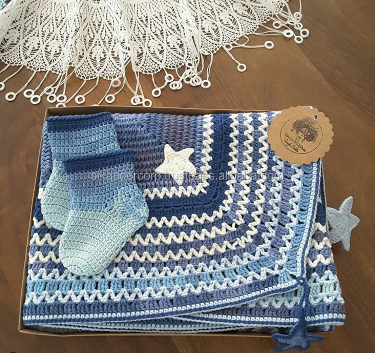 
Crochet Handmade Baby Blanket with matching Socks 