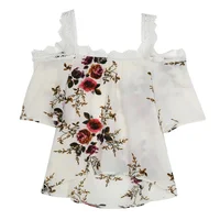 

Lace Flower Print Blouses For Womens Elegant Open Shoulder Blouses Women XXL Female Tops 2019