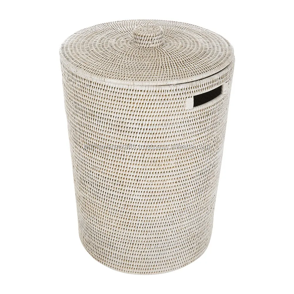 White Collection Rattan Waste Basket / Cheap White Rattan Laundry