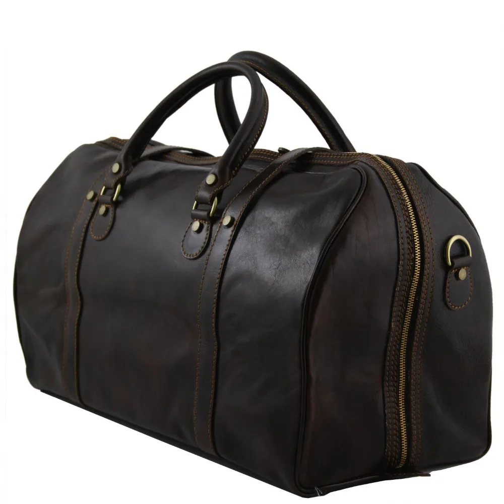 
Luxury Black leather travel duffle bag vintage leather weekender mens duffel bag 