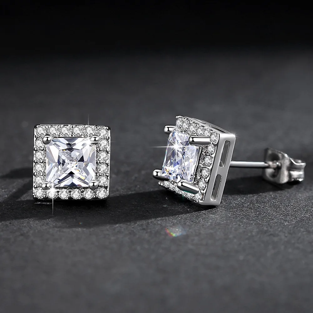 

2019 New Arrival Shining luxurious square full zircon stud earring for men and women