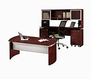 Mayline Executive Office W/Hutch 63"W X 102"D X 48"H One File/File Drawer Mobile Pedestal & One Box/Box/File Mobile Pedestal - Mahogany