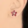 Solitaire Diamond 18k Gold Ruby Gemstone Flower Ear Studs