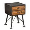 Industrial & vintage Iron metal & solid mango wood 2 drawer bedside table
