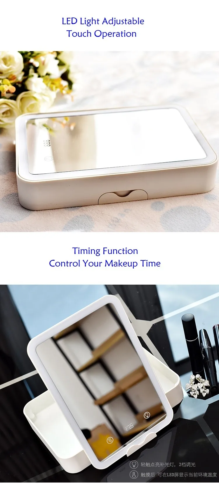 Lighted Makeup Mirror Led Mirror With Storage Case Tabletop Makeup