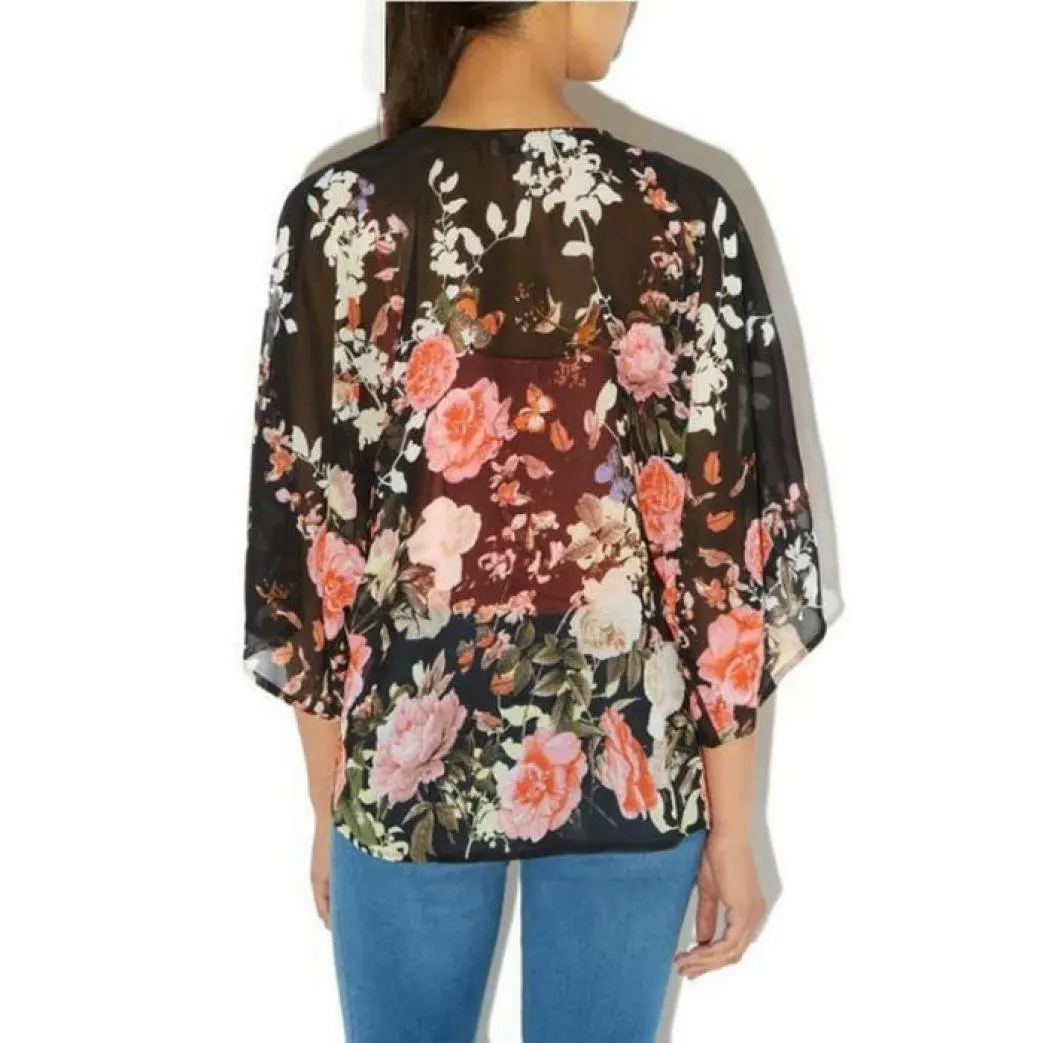 XILALU Women Geometry Printed Chiffon Shawl Kimono Cardigan Tops Cover up Blouse