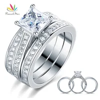 

1.5 Ct Princess Cut Solid 925 Sterling Silver 3-Pcs Engagement Bridal Ring Set Jewelry Accept Drop Shipping
