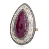 18kt Gold Uncut Diamond Indian Ruby Silver 925 Sterling Long Ring Jewelry