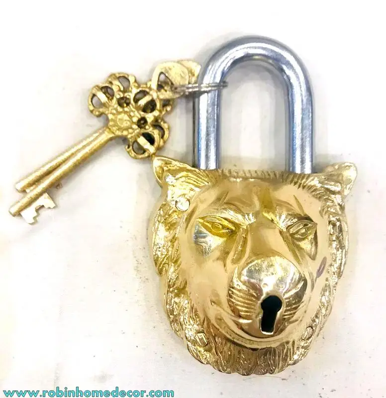 LION Face Type Padlock - Lock with Key - Brass – From Brass