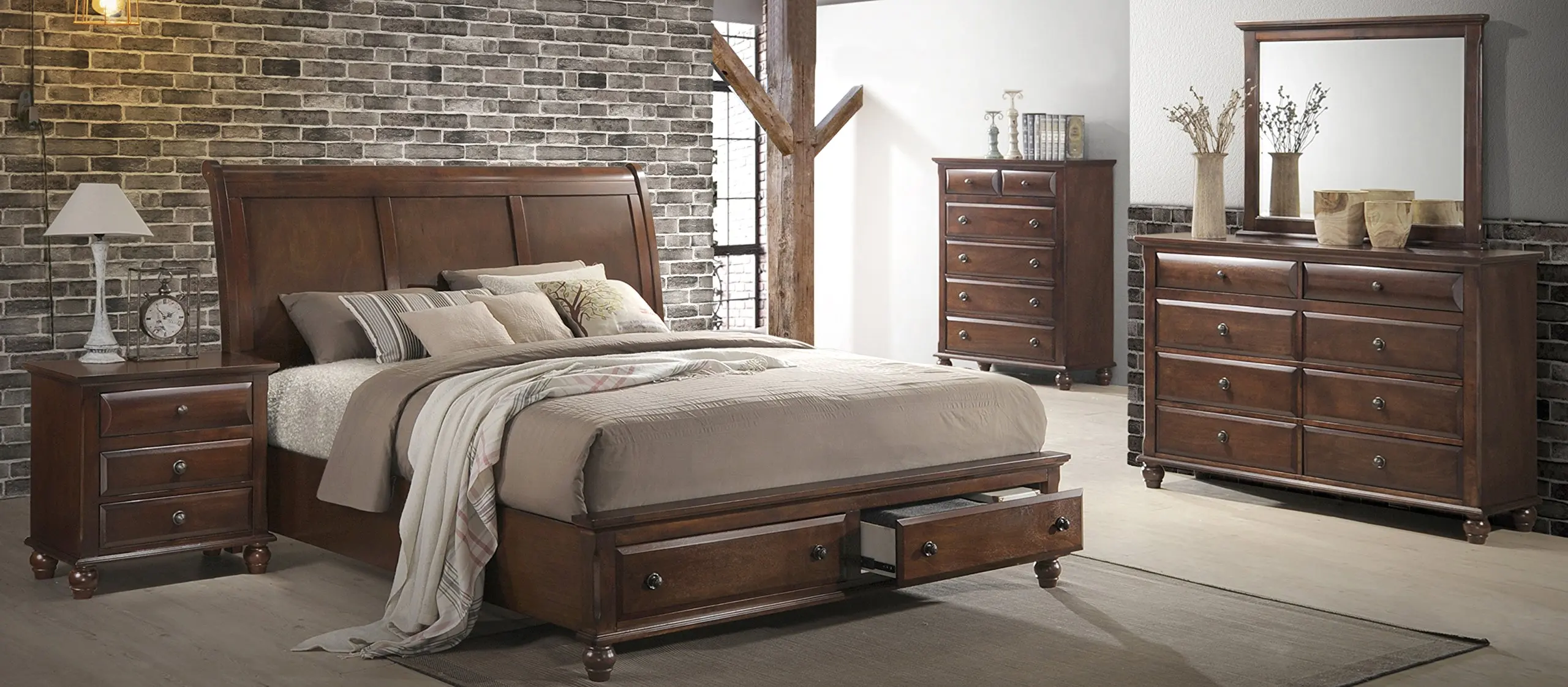 Buy Roundhill Furniture Concord Wood Bedroom Set With