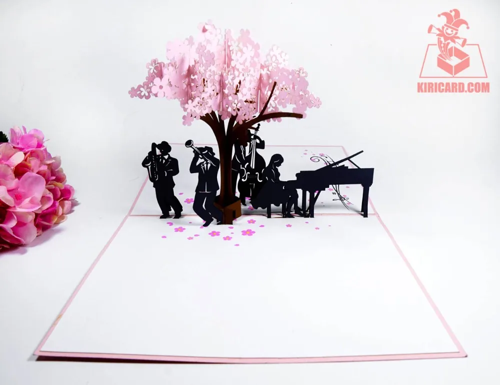 3d Handcraft Music Band With Cherry Blossom Tree Laser Cutting Kirigami Pop Up Greeting Card Buy 3d Pop Up Card Pop Up Greeting Card Pop Up Card Product On Alibaba Com