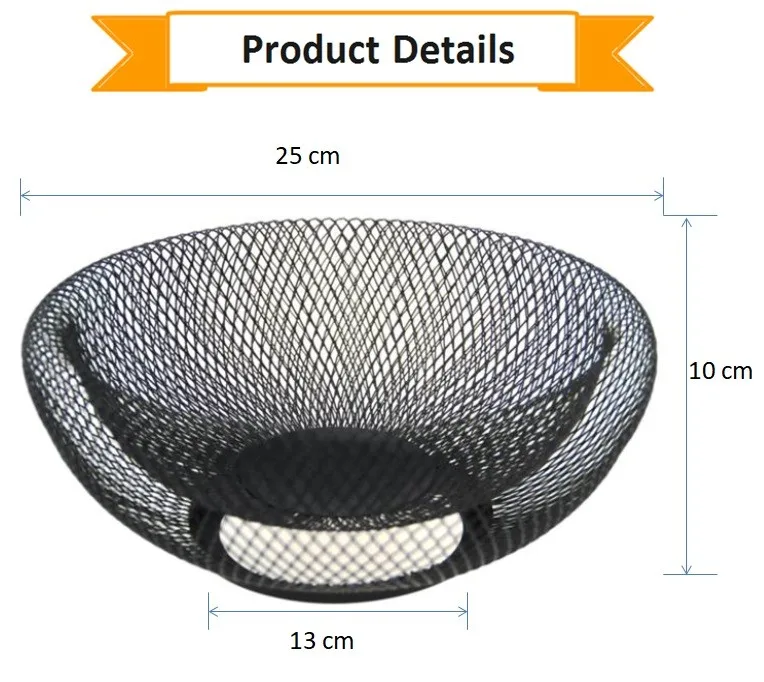 Black Wire Iron Mesh Vegetable Storage Fruit Bowl Decorative Black