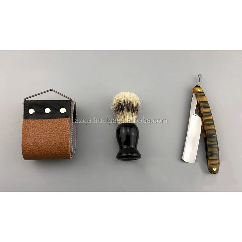 440 Steel Shaver Kit Cut Throat Straight Razor Shaving Brush Wooden