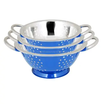 blue metal colander