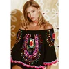 Exclusive Prettiest Bright Floral Embroidery Off Shoulder Lady Blouse Summer Boho Chic Relaxed Fit Bell Sleeve Spring Women Top