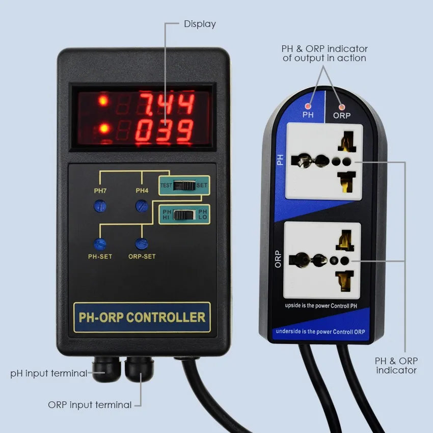 Digital 2 In 1 Ph Orp Controller With Output Power Relay Control Water