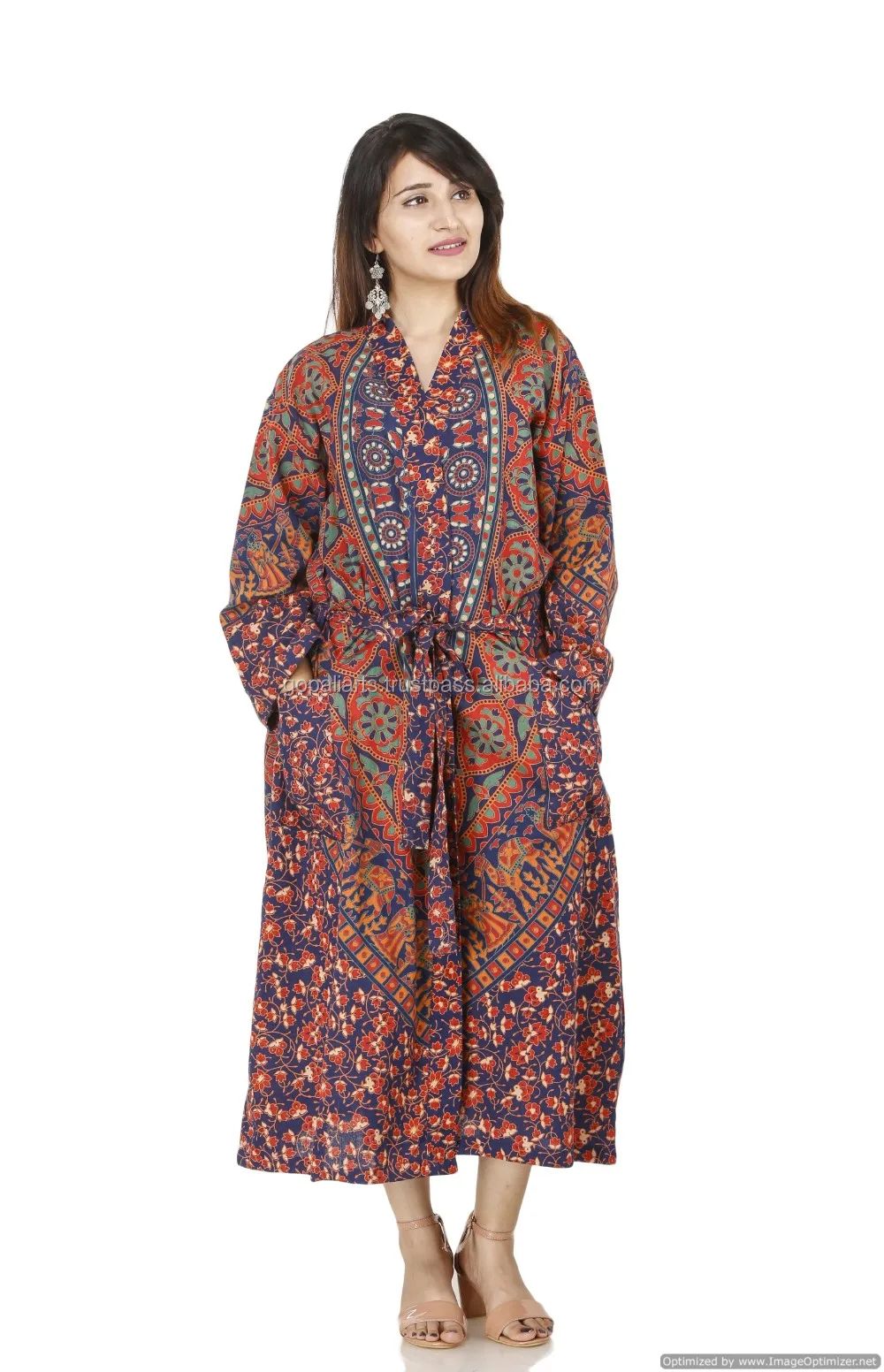 Women/'s 100/% Cotton Kimono Robe Elephant Mandala Indian Bath Robes Dressing Gown
