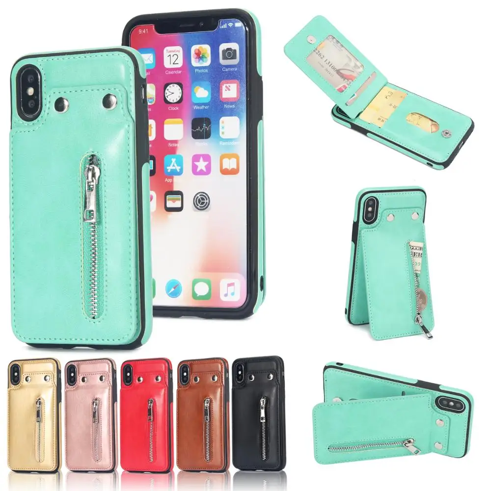 

Leather Wallet Case for iPhone 8 Plus for iPhone 7 Plus Magnetic Buckle Zipper Pocket Kickstand Function with Card Holder, N/a