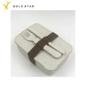 Image of Outoors Students Microwavable Bamboo Rice Husk Fiber Bento Box Biodegradable Lunch Box with knife spoon fork