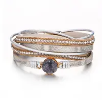 

Fashion Design Crystal Layered Magnetic Leather Bracelet for Women Jewelry