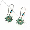 Eco-Life Gorgeous Antique Bronze Tone Green Patina Bohemian Sun Design Drop Earring