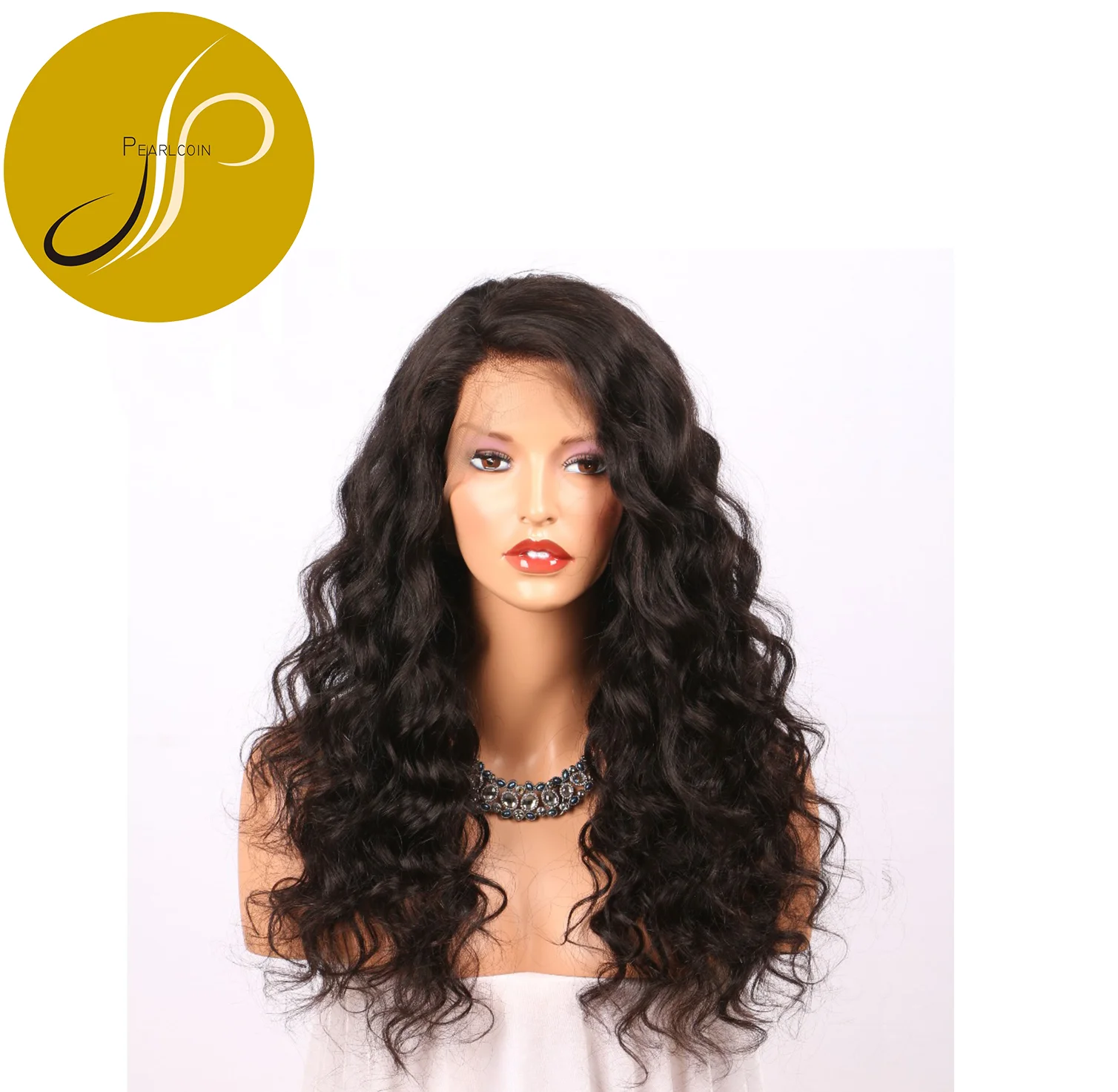 Pearlcoin High Grade Long Natural Human Hair virgin cuticle aligned hair Natural Color Deep Wave 360 Lace Wig 150% Wholesale