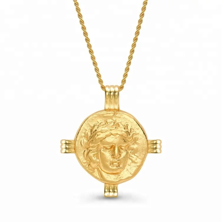 

925 silver dainty coin Medallion signet talisman long pendant necklace