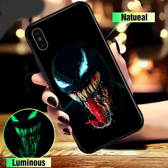 Marvel Venom Glass Case For iPhone 7 8 Plus Case For iPhone X XS MAX XS Luxury Silicone Phone Cases For iPhone 6 S 6S Plus