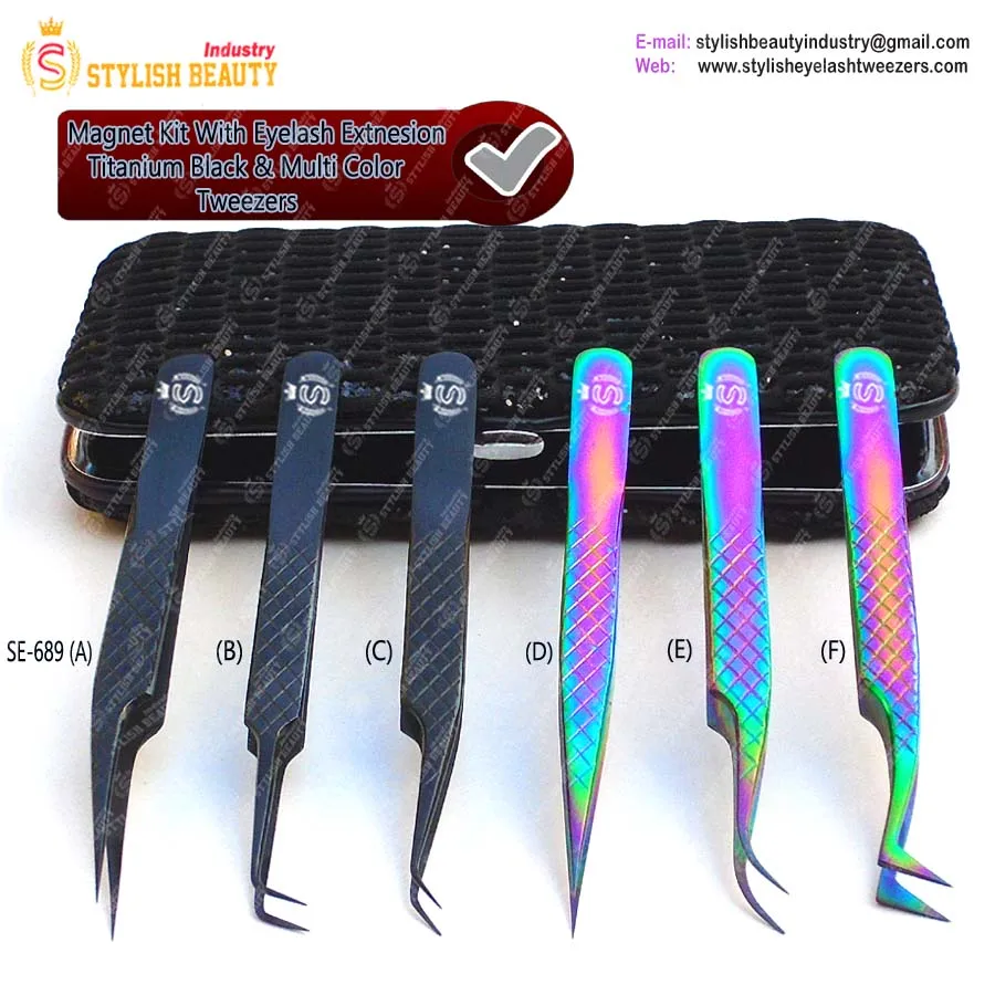 Titanium Black Eyelash Extension Tweezers Volume Lash Tweezers For