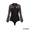 Wholesale women sexy long sleeve black transparent polo bodysuit tops blouse