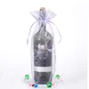 Customize printed wholesale christmas wine bottles organza pouch bags