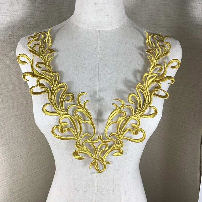 

Gold Applique Gold Patch Metallic Gold Appliques Iron on. Fine Embroidery in Mirrored Shape Perfect for Neckline, Red,purple,blue,pink,orange,green,black,white