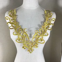 

Gold Applique Gold Patch Metallic Gold Appliques Iron on. Fine Embroidery in Mirrored Shape Perfect for Neckline