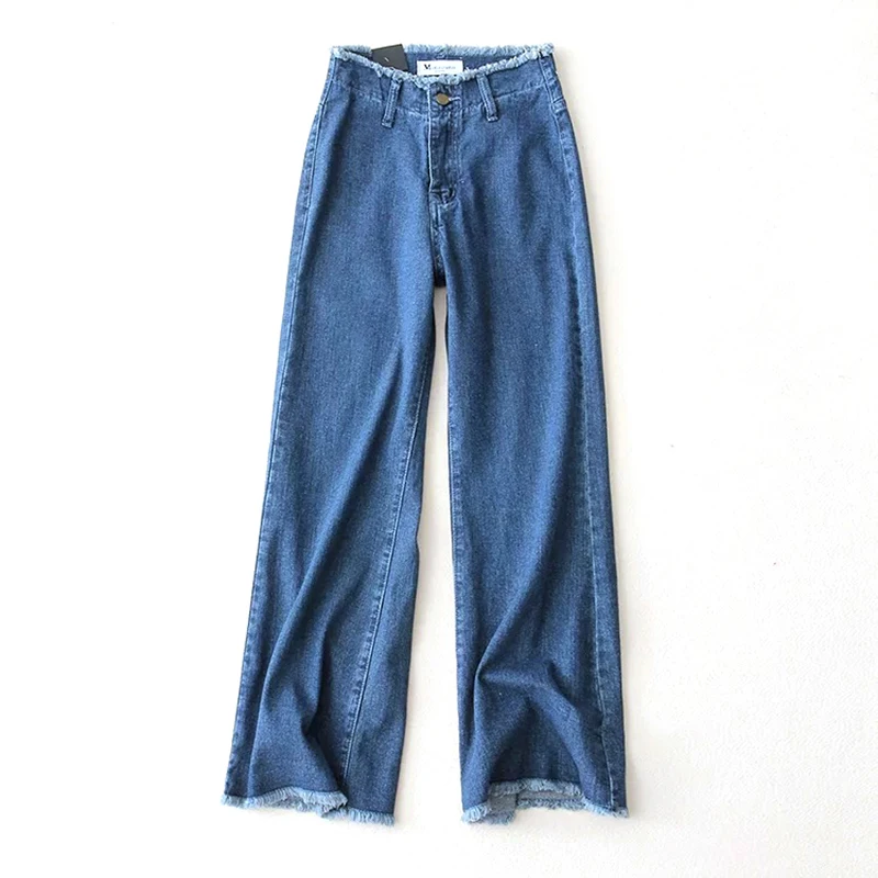 

China vintage suppliers denim jeans Boyfriend 2018 New Spring Tassel Wide Leg Pants Trousers, As picture