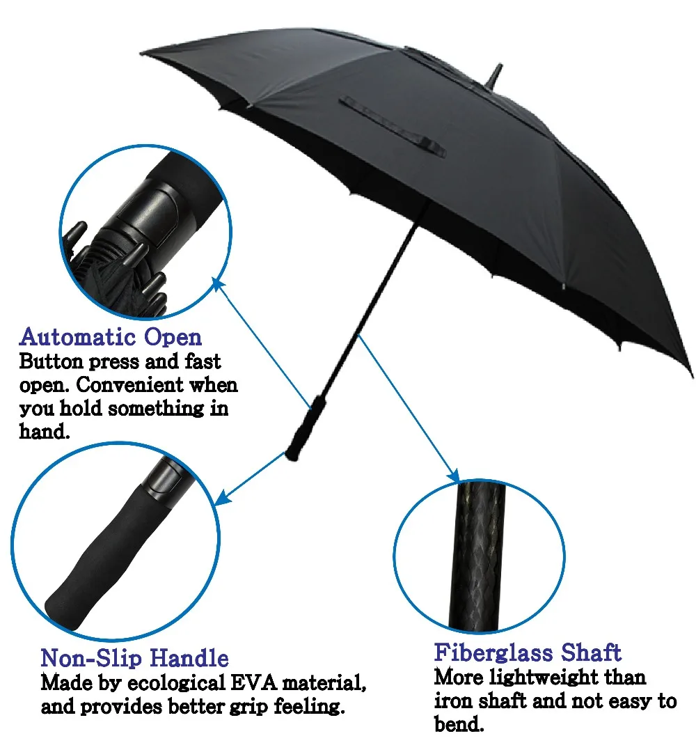 68 Inch Automatic Open Extra Large Golf Umbrella Double Canopy Vented