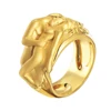 Fine Jewelry 18 Kt Real Solid Genuine Yellow Gold Lovers Couple Making Love Ring Size 7,8,9,10,11,12