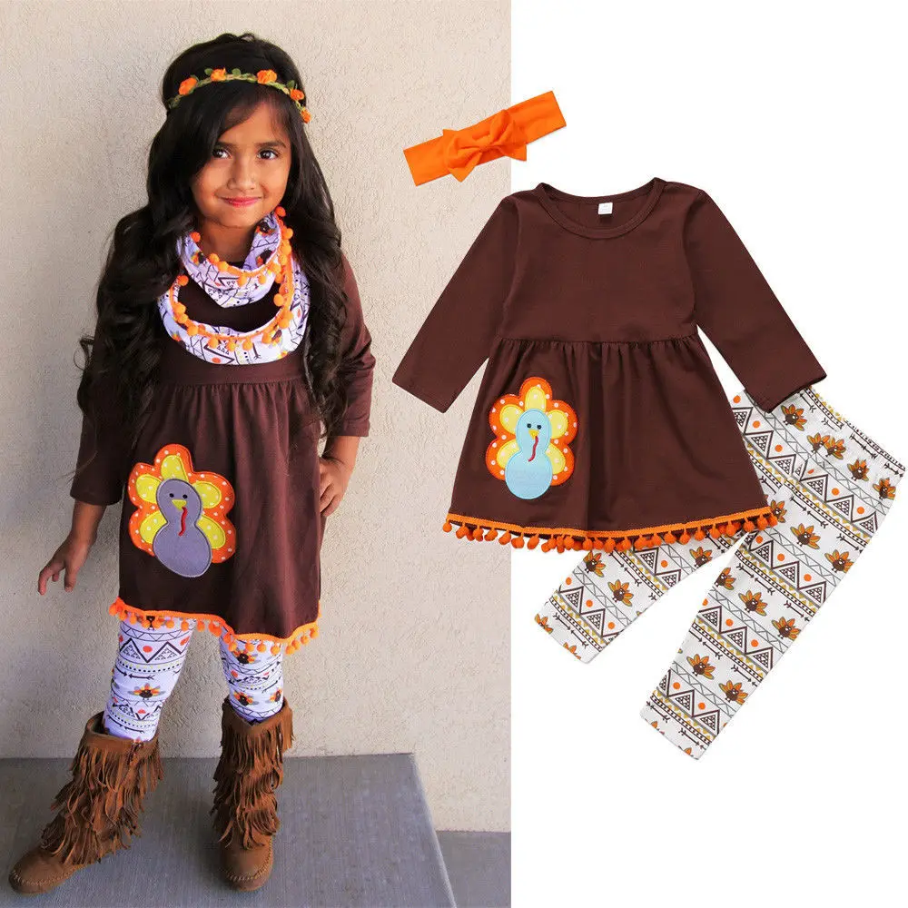 

2018 NEW Long Sleeve Cotton Turkey Thanksgiving Boutique Girl Outfits, As the pic