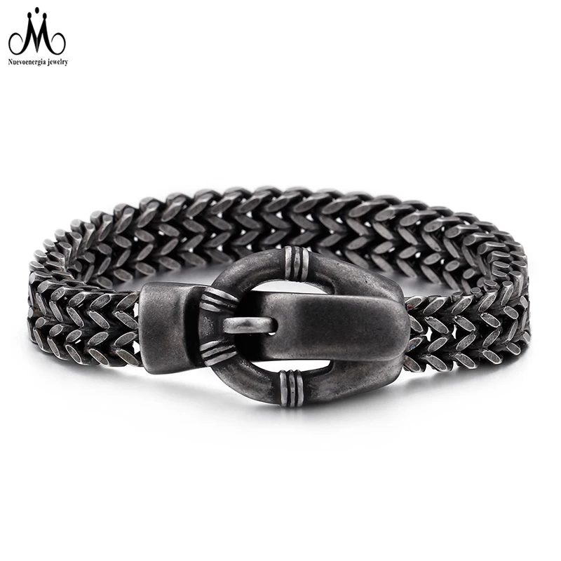 

Magnetic Buckle Big Clasp Matte Retro Bracelet Men Jewelry Stainless Steel Accessories, Black