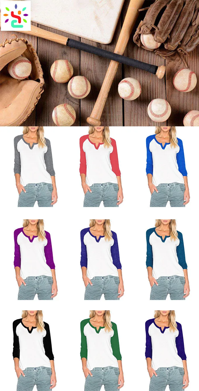Womens Raglan Baseball T Shirt V Neck Tee Long Sleeve Jersey T Shirts