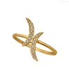 New Design 18k Yellow Gold Diamond Crescent Moon Ring