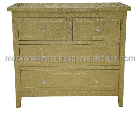 Gold Brass Metal Embossed Chest Of Drawer Buy White Metal