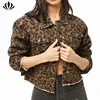 Custom wholesale semi-cropped hem allover leopard print denim jacket for women