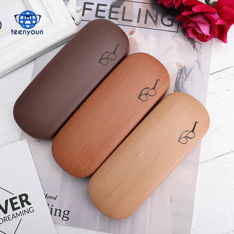 High Quality Wood Grain Hard Kit Holder Metal Reading Glasses Case for Men and Women PU Leather Eyeglass Box Free Shipping Cases