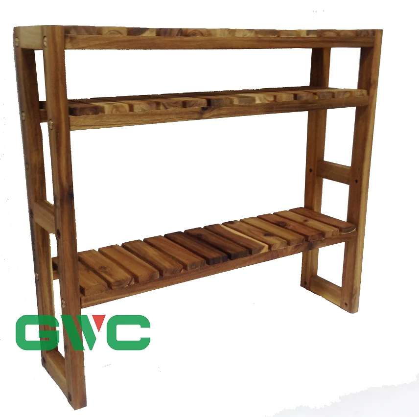 Adjustable Acacia Wood Shelving Unit 3tier Buy Decorative Shelving