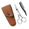 Moustache Grooming Kit Comb Scissors In Leather Case Beard Essential Gift Set