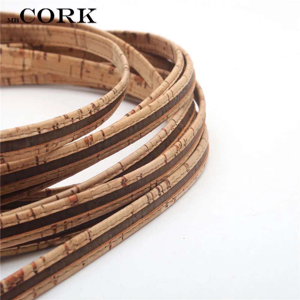 Portuguese Cork 10mm flat rustic natural cork with brown cord 10mm leather jewelry finding, craft supply Cor-202
